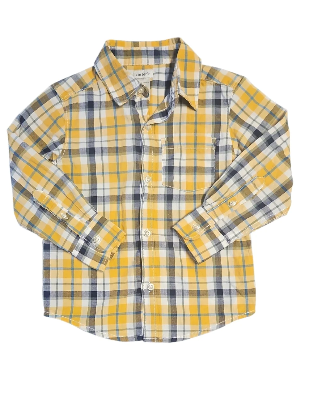 Carter's Yellow and Navy Plaid Button-Down Shirt Size 4T